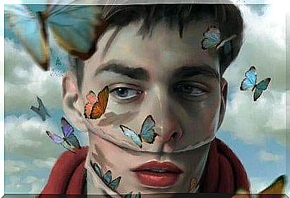 the man's face hatches and butterflies come from there