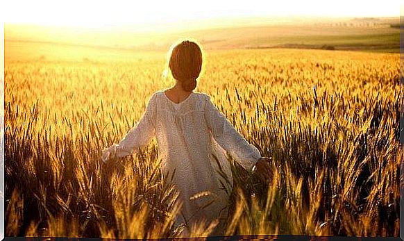 woman in a grain field