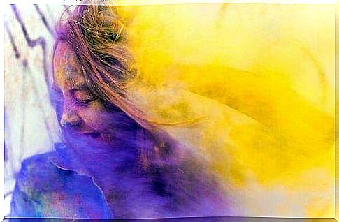 woman in a colored fog