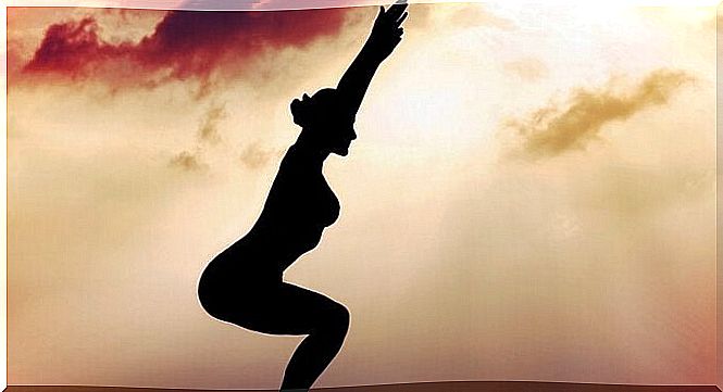 woman practicing tai chi in the sky