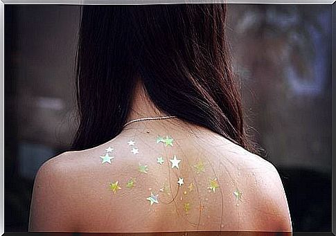 star stickers on the girl's back