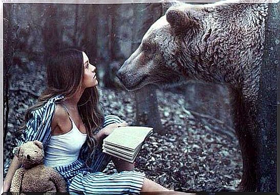 Bear and woman