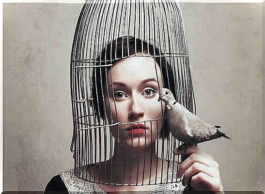 woman in a bird cage