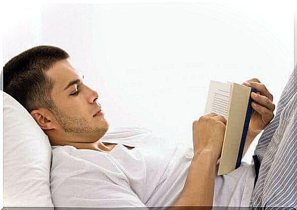 the man reads before going to bed