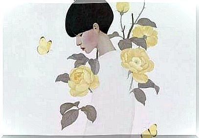 woman and yellow roses