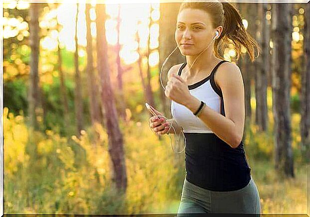 woman jogging in the woods